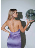 Purple Satin Beaded Crisscross Back Party Dress